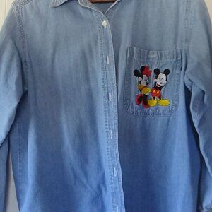 Denim Disney Mickey & Minnie Long Sleeve Shirt- sz Med